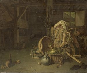 Stilleven in een stal door François Cornelis Knoll
