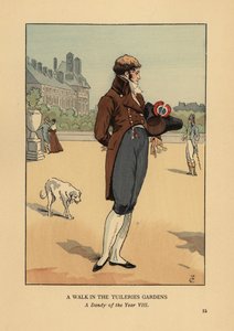 Een wandeling in de Tuilerieën Tuinen. Een dandy van het Jaar VIII