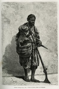 Antilopenjager. Gravure door Courboin, ter illustratie van de Algerijnse Sahara, door V.Largeau, in 1874-1878, gepubliceerd in de Tour du monde, onder leiding van Edouard Charton (1807-1890) door François Courboin