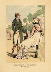 Modieus koppel op het terras van de Tuilerieën, Parijs, Jaar VI door François Courboin