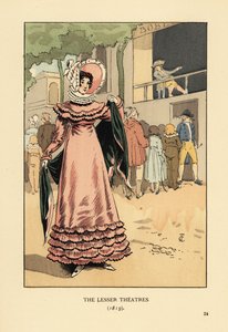 Modieuze vrouw bij een openlucht dramatische voorstelling. De Kleinere Theaters door François Courboin