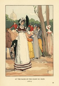 Modieuze vrouw bij de paardenraces op de Champ de Mars door François Courboin