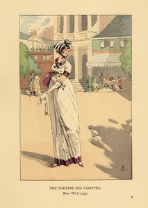 Modieuze vrouw voor het Theatre des Varietes, Boulevard Montmartre, Jaar VII door François Courboin