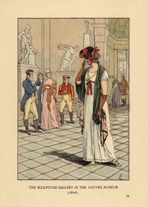 Modieuze vrouw in de beeldengalerij in het Louvre Museum door François Courboin