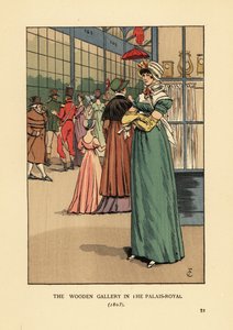 Modieuze vrouw winkelen in de Houten Galerij in het Palais Royal, Parijs door François Courboin