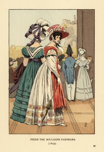 Vrouwen bekijken het grote stadsgezicht binnen het Boulogne Panorama, Boulevard Montmartre, Parijs