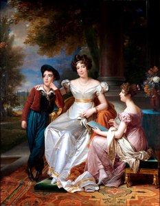 Frans: Portrait de la comtesse du Cayla avec ses enfants Ugoline et Ugolin sur la terrasse du château de Saint-Ouen Portret van de comtesse du Cayla en haar twee kinderen