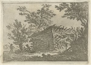 Landschap met een vervallen boerenschuur