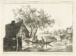 Rivierlandschap met boerderij