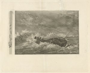 Stormachtige zee met zinkend schip door François Joseph Pfeiffer (II)