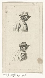 Twee mannenbustes, met hoed door François Joseph Pfeiffer (II)