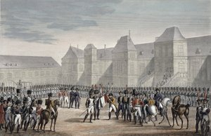 De abdicatie van Napoleon en zijn vertrek uit Fontainebleau naar Elba, 20 april 1814 door François Pigeot