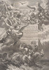 De heilige drie-eenheid met Sint-Michiel die een zeshoofdige draak verslaat, frontispice door François Spierre