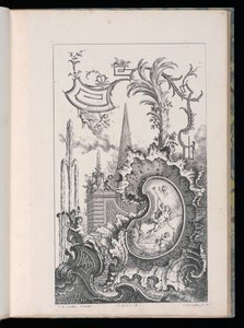 Cartouche met Obelisk en Palm, Livre Nouveau de Morceaux de Fantaisie (Nieuw Boek van Fantasiestukken) door François de Cuvilliés the Elder
