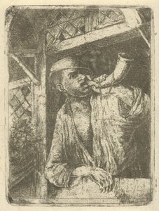 Bakker blaast op een hoorn door François de Maleck