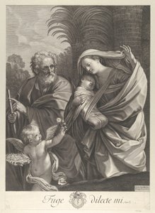 De vlucht naar Egypte, de Heilige Familie loopt samen, Sint Jozef wijst naar..., ca. 1648-81 door François de Poilly