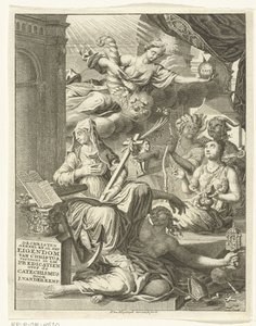 Allegorie met vrouwelijke personificaties van onder andere de waarheid en deugden en ondeugden door François van Bleyswijck