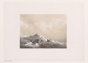 Mensen in de duinen kijken naar een schip in nood door Frans Arnold Breuhaus de Groot