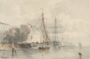 Zeilschepen aan wal door Frans Arnold Breuhaus de Groot