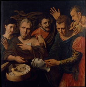 Portret van Frans Floris en Willem Key met Titus, Caligula en Vitellius, 1537
