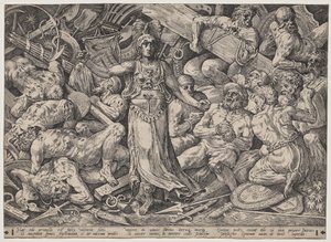 Overwinning omringd door gevangenen en trofeeën door Frans Floris the Elder