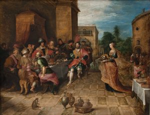 Het banket van Herodes. Salome presenteert het hoofd van Johannes de Doper door Frans Francken d.Y.