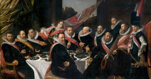 Een Banket van de Officieren van de St. George Militie Compagnie, 1616 door Frans Hals