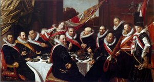 Het banket van de officieren van het Sint-Joris schuttersgilde van Haarlem Schilderij door Frans Hals 1616