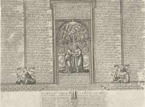Christus en de heilige Franciscus bij een boom met heiligen door Frans Heylan