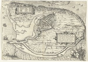 Kaart van het eiland Voorne en plattegrond van Brielle, 1572
