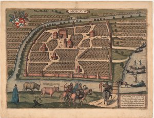 Kaart van Moskou uit de 16e eeuw. Uit: Civitates orbis terrarium, 1575