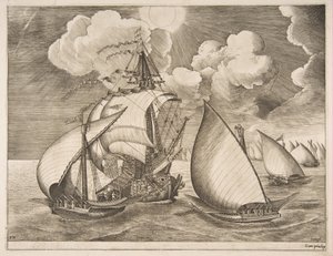 Vloot van galeien begeleid door een karveel door Frans Huys