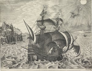 Zeilschip met de val van Icarus door Frans Huys