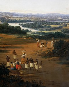 Dorp Serinhaem in Brazilië of Het huis van een suikerrietplanter in Brazilië door Frans Post