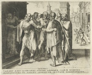 Lot maant de menigte tot kalmte Incestus Geschiedenis van Lot door Frans Menton