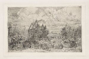 Gezicht op de Nieuwmarkt, Amsterdam door Frans Schikkinger