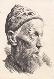 Oude man met witte wollen muts door Frans Schwartz