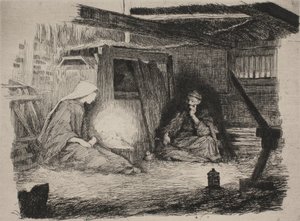Maria, het Christuskind en Jozef op kerstochtend door Frans Schwartz