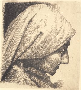 Proefplaat: Oude vrouw met hoofddoek, profiel