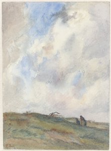 Duinlandschap bij storm met twee figuren