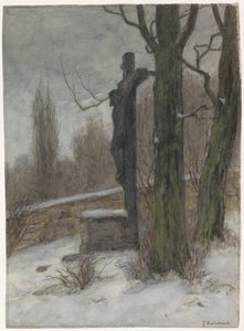 Kruisbeeld in een besneeuwd bos