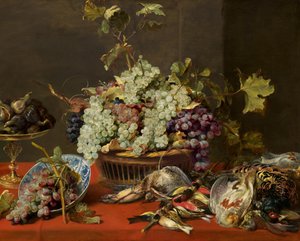 Stilleven met druiven en wild door Frans Snyders