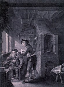 Een 17e-eeuws laboratorium door Frans van (after) Mieris