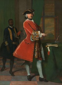 Portret van Jan Pranger en een tot slaaf gemaakte bediende door Frans van der Mijn