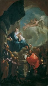 Troonende Madonna met Kind, vereerd door Heiligen door Franz Anton Palko