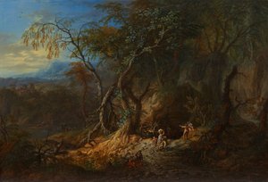 Boslandschap met vrij uitzicht links