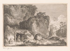 Twee heremieten in een rotsachtig landschap door Franz Edmund Weirotter