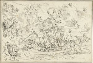 Apollo en Pan in een bootje door Franz Ertinger