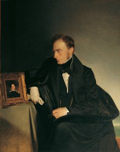 De schilder Franz Wipplinger, kijkend naar het miniatuurportret van zijn overleden zus door Franz Eybl