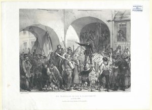 De barricade bij de k.k. universiteit op 26 mei 1848